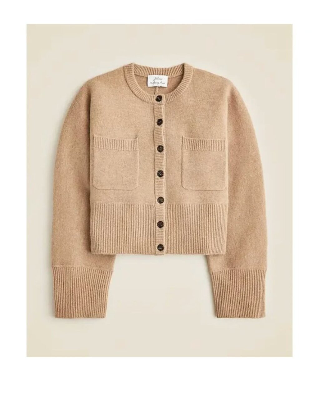 EUC J.Crew Spring Street Tan Beige Cashmere Patch Pocket Cardigan Sweater L